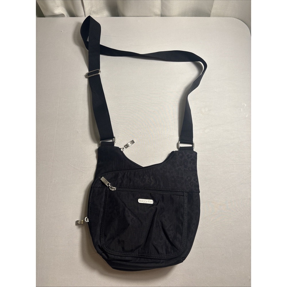 Baggallini Pockets Crossbody Bag Purse‎ BLACK/CHEETAH